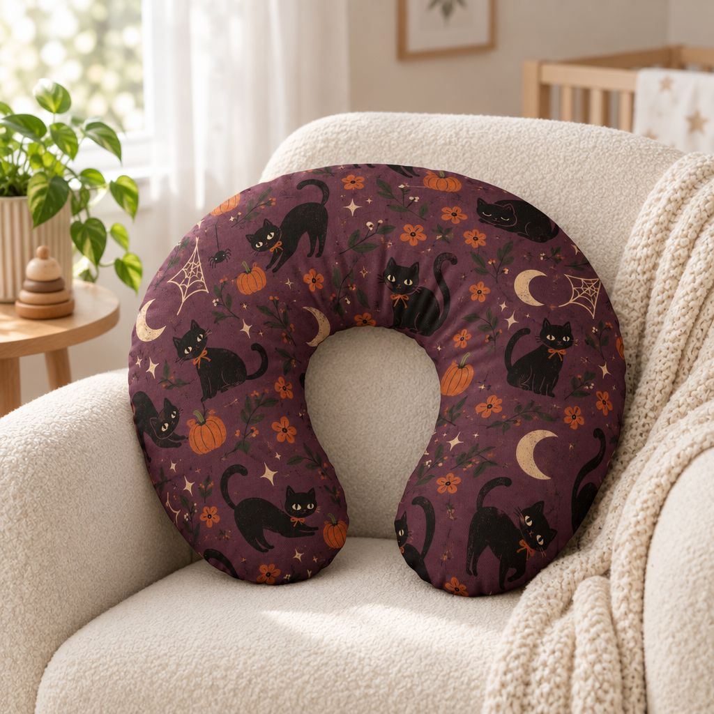Halloween Black Cat Nursing Pillow Cover – Spooky Nursery