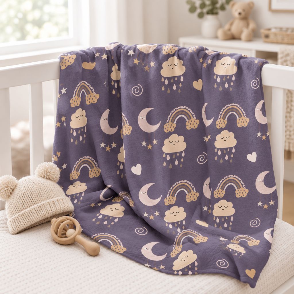 Dreamy Moons, Rainclouds & Rainbows Swaddle Blanket, alternate view