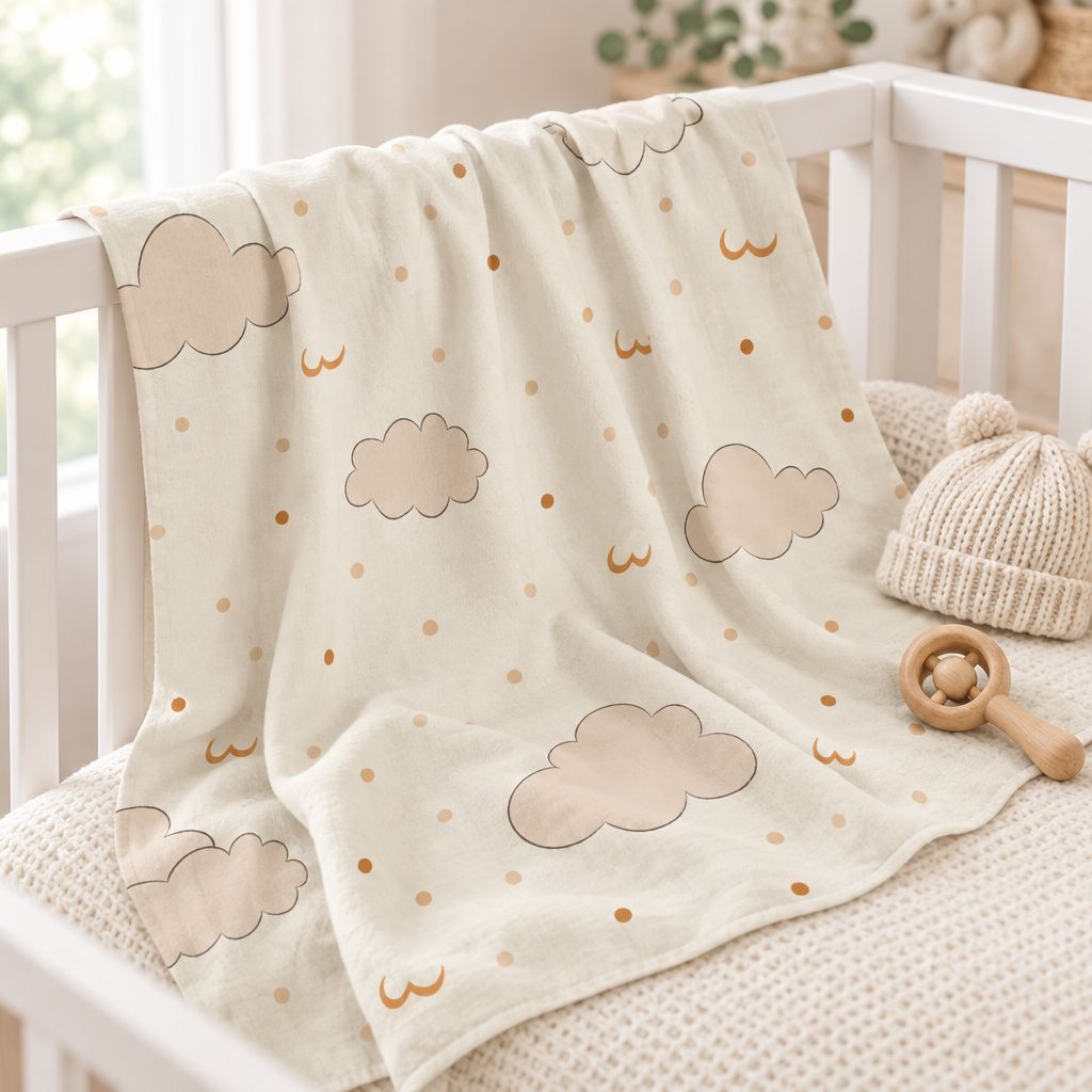 Neutral Cloud Baby Swaddle Blanket – Newborn Wrap & Stroller Cover