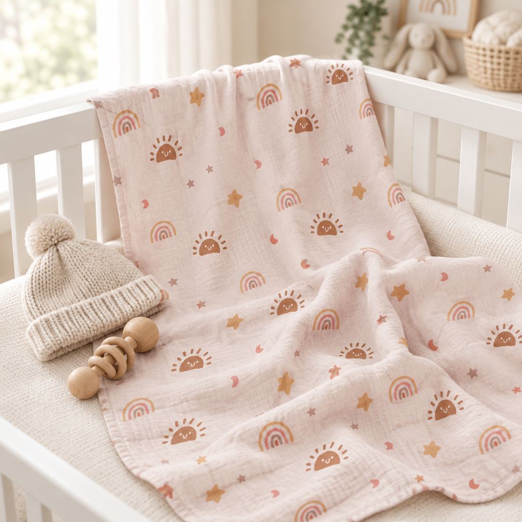 Blush Rainbow & Stars Baby Swaddle Blanket