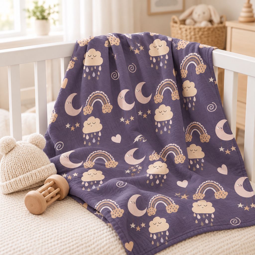 Dreamy Moons, Rainclouds & Rainbows Swaddle Blanket