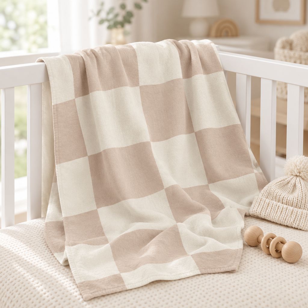 Neutral Checkerboard Baby Swaddle Blanket
