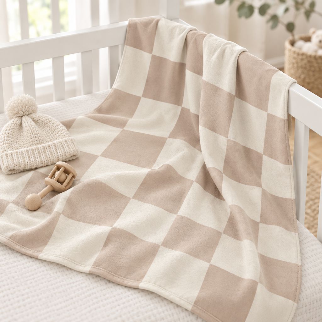 Neutral Checkerboard Baby Swaddle Blanket, alternate view