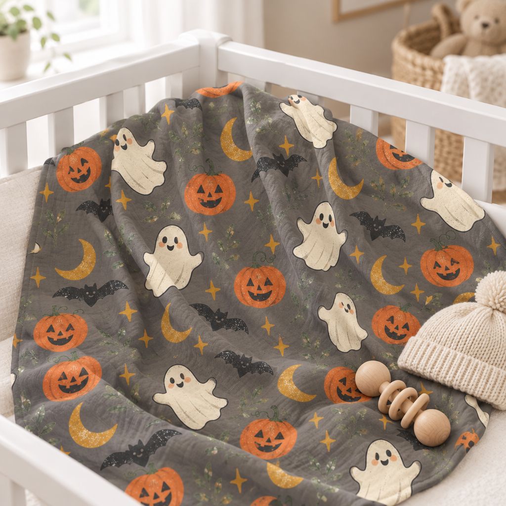 Ghosts, Pumpkins & Bats Baby Swaddle Blanket