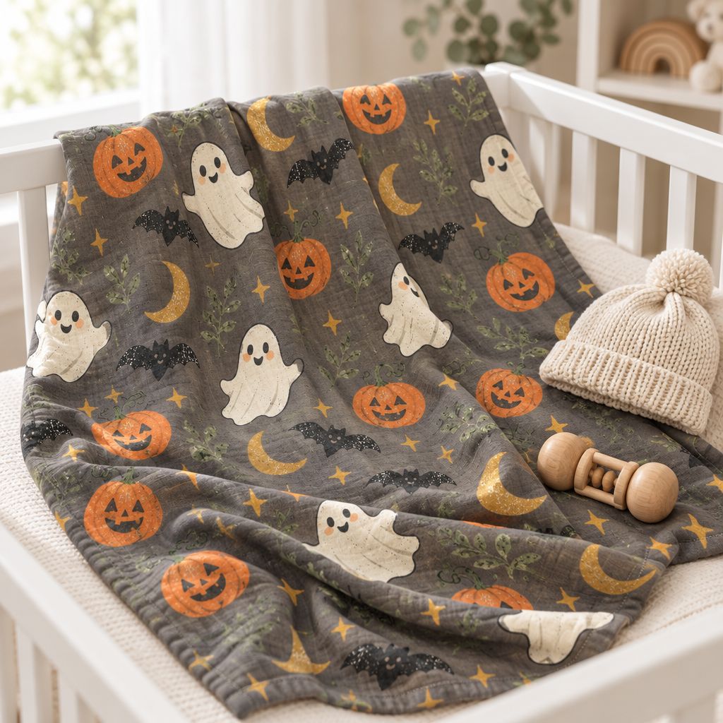 Ghosts, Pumpkins & Bats Baby Swaddle Blanket, alternate view