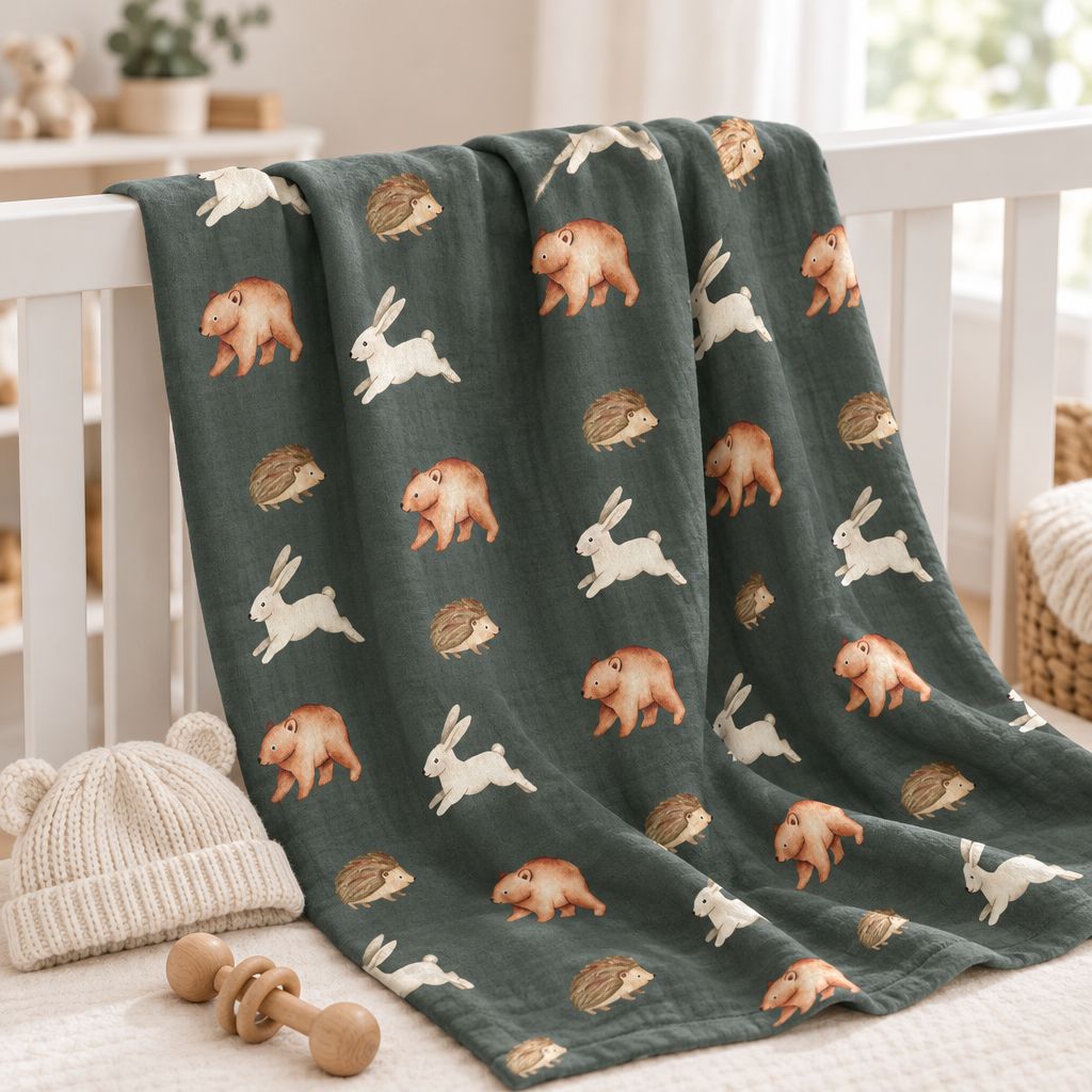 Woodland Animal Baby Swaddle Blanket, alternate view