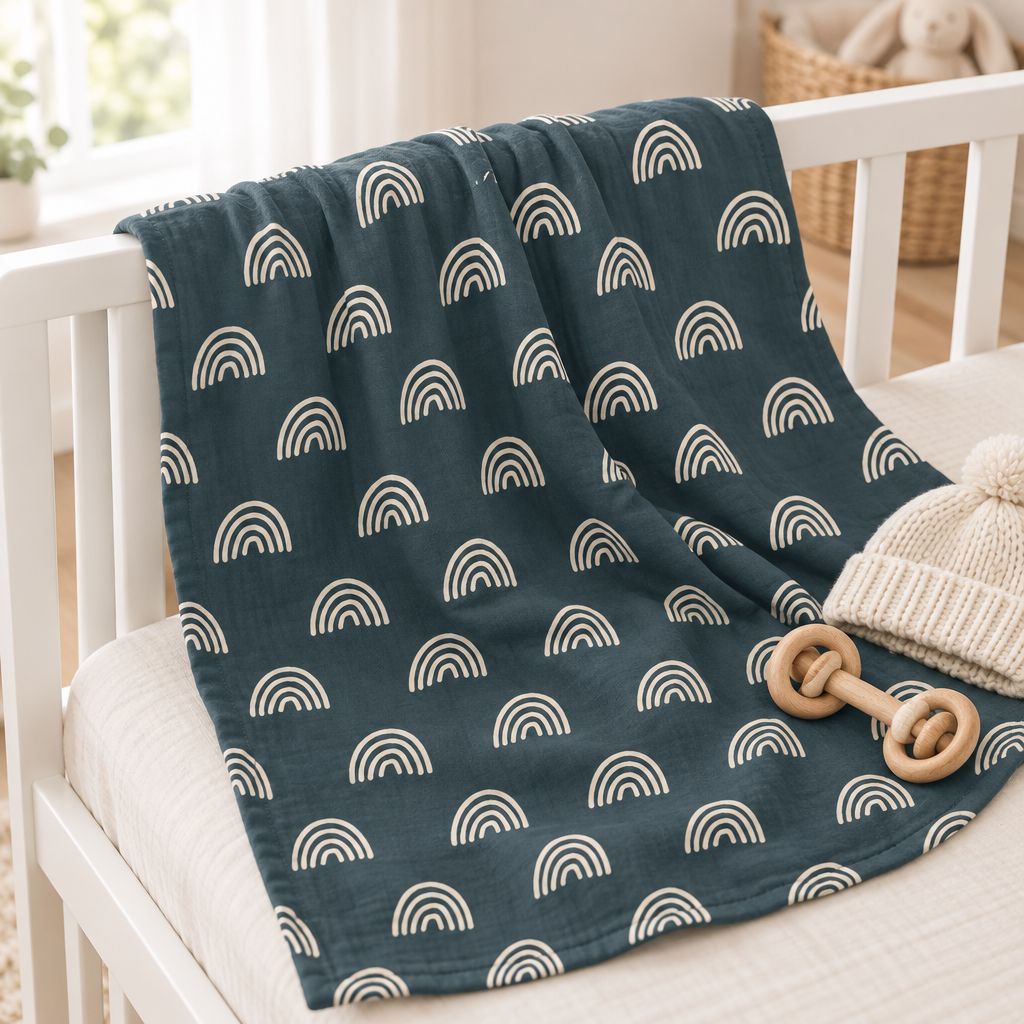 Navy Rainbow Baby Swaddle Blanket, alternate view