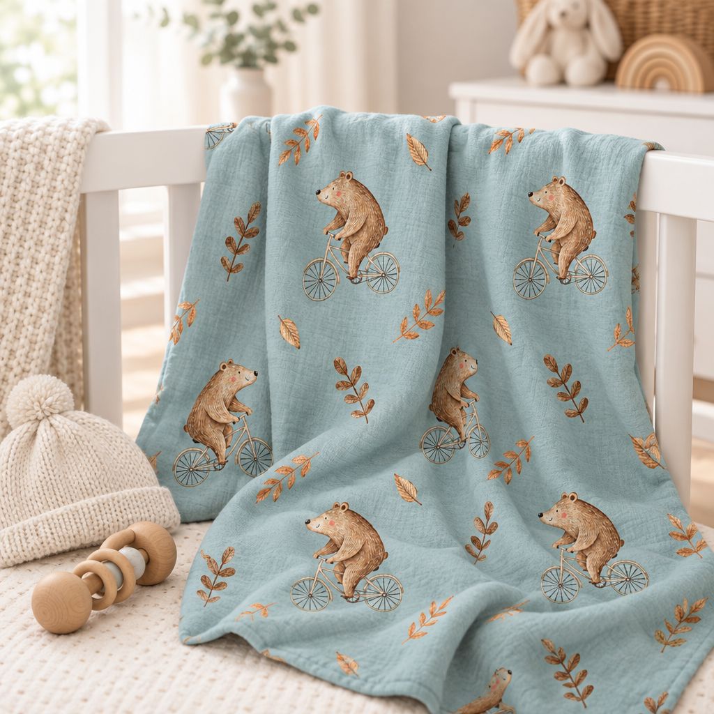 Bear Baby Swaddle, Watercolor Woodland Wrap Newborn Stroller Cover, alternate view