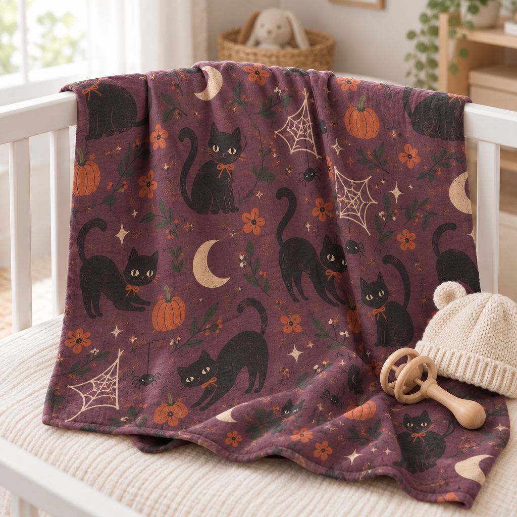 Halloween Black Cats Baby Swaddle Blanket, alternate view