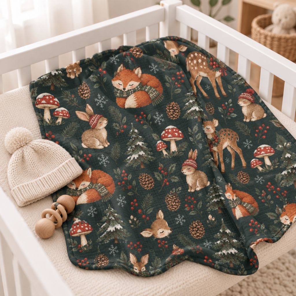 Woodland Fox & Fawn Baby Swaddle Blanket, alternate view