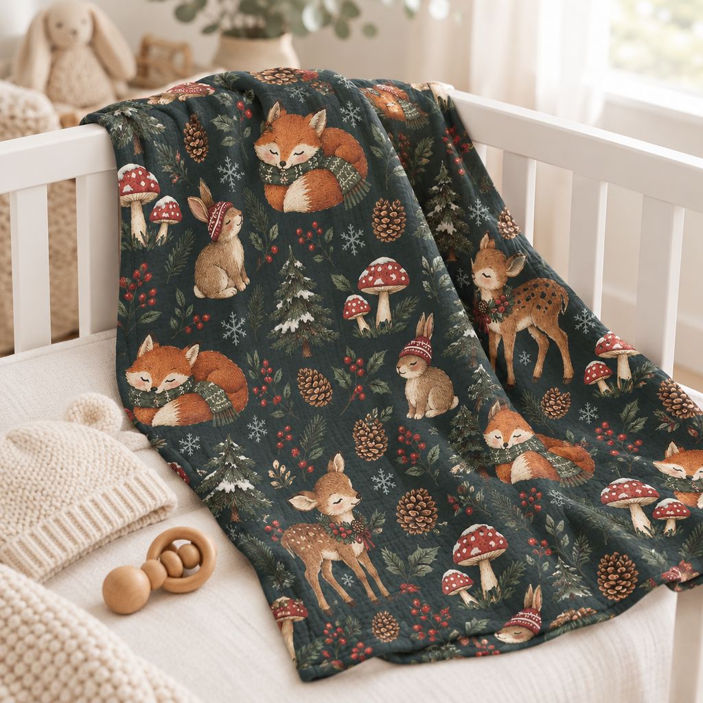 Woodland Fox & Fawn Baby Swaddle Blanket – Newborn Wrap