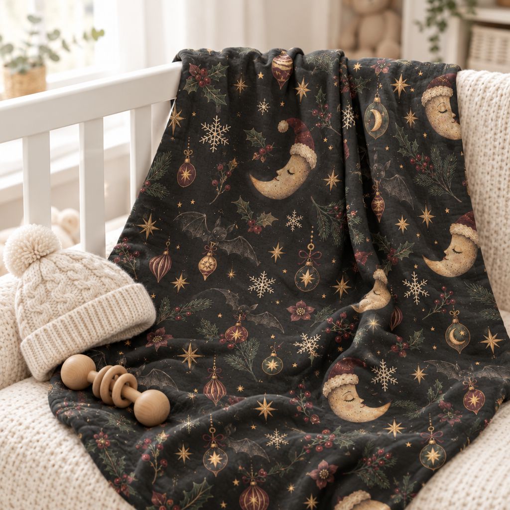 Christmas Moon Goth Baby Swaddle Blanket, alternate view