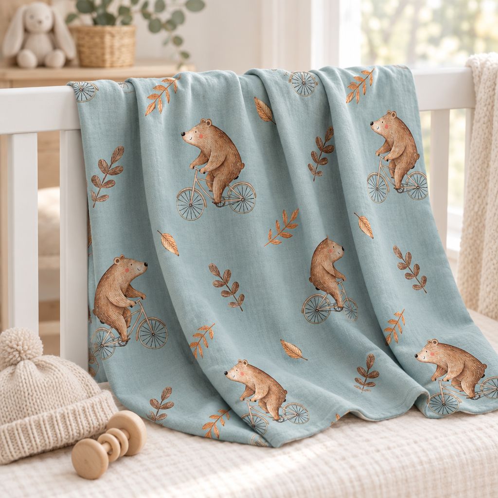 Bear Baby Swaddle, Watercolor Woodland Wrap Newborn Stroller Cover