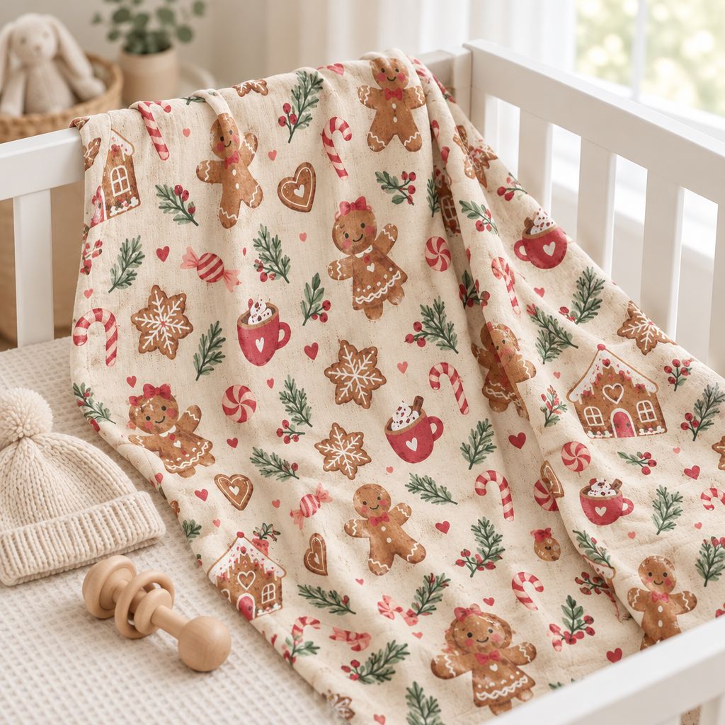 Gingerbread Christmas Baby Swaddle Blanket, alternate view