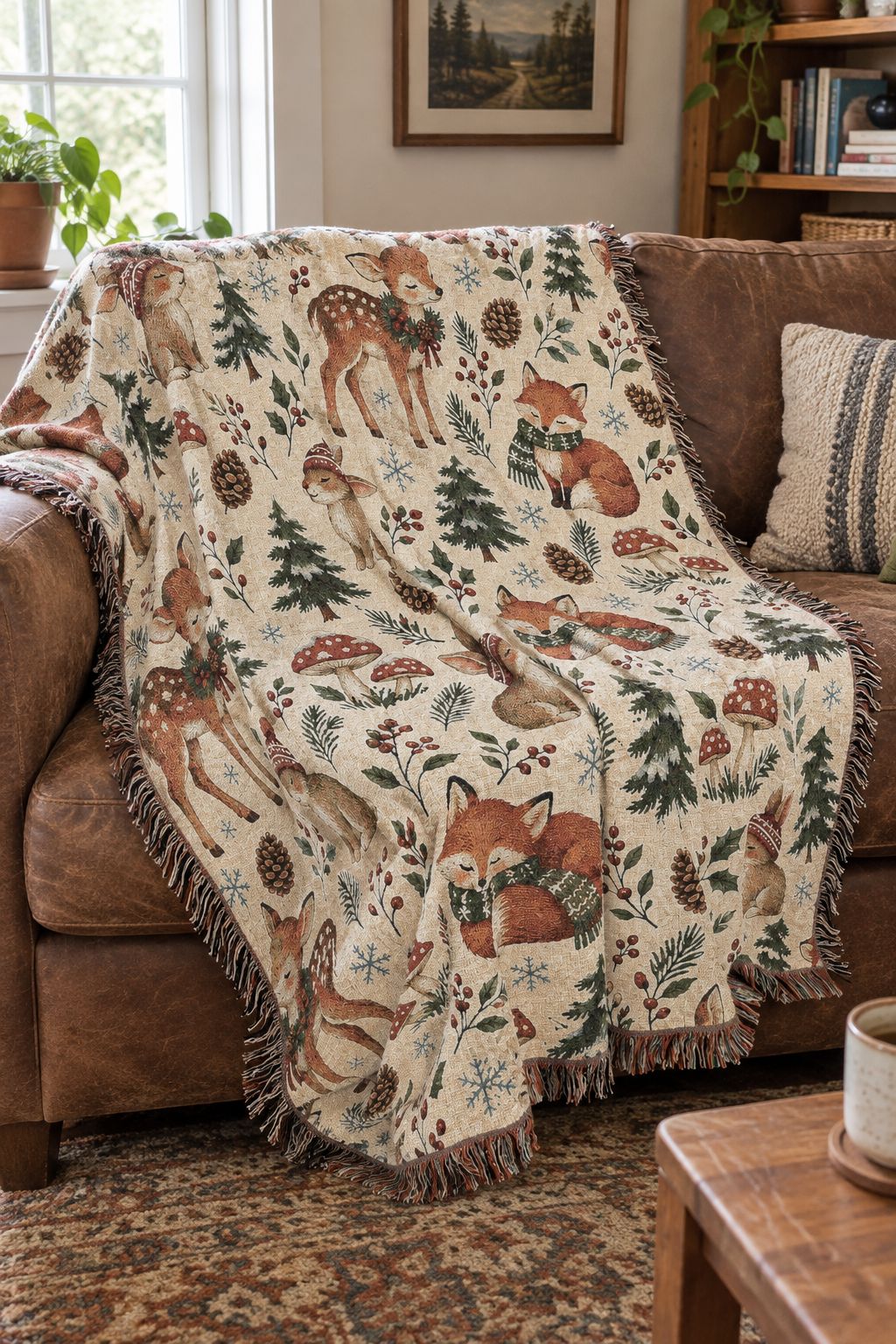 Woodland Winter Woven Blanket lifestyle photo