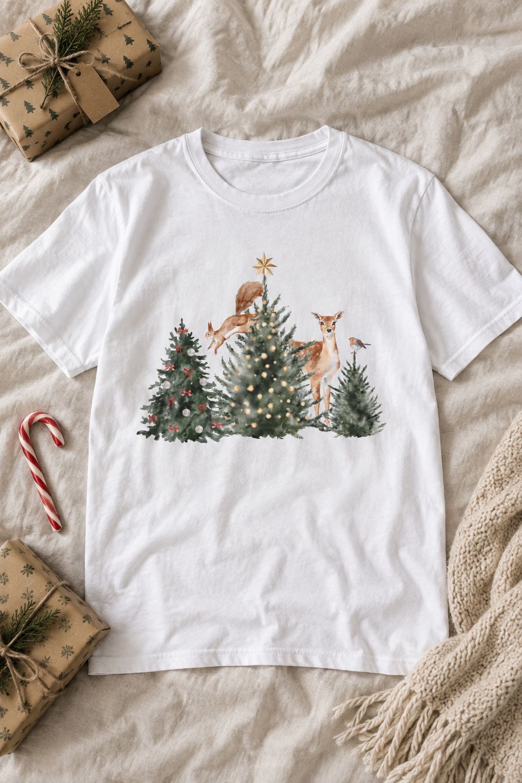 Woodland Deer Christmas Tee lifestyle photo