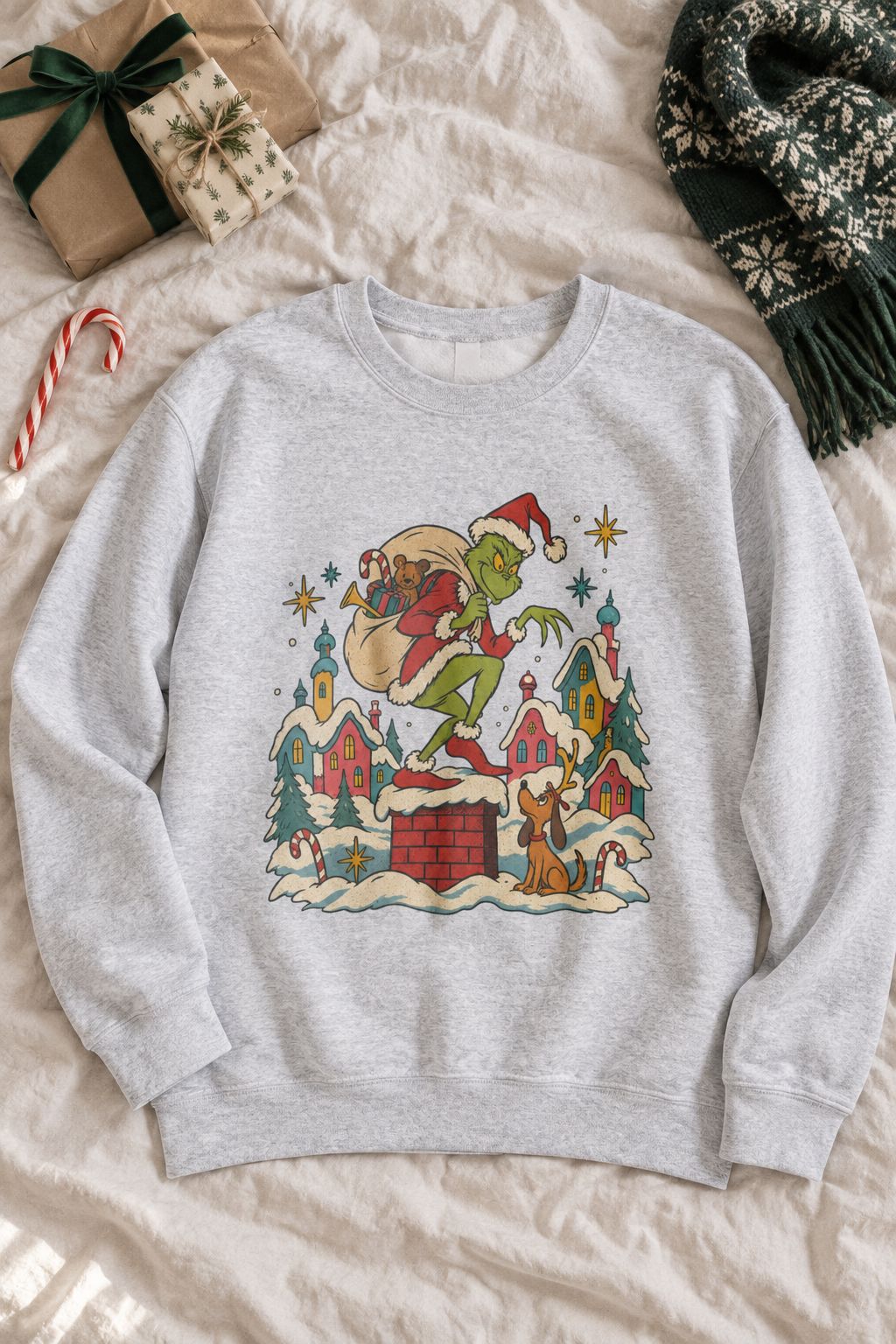 Grinch Santa Heist Crewneck Sweatshirt lifestyle photo