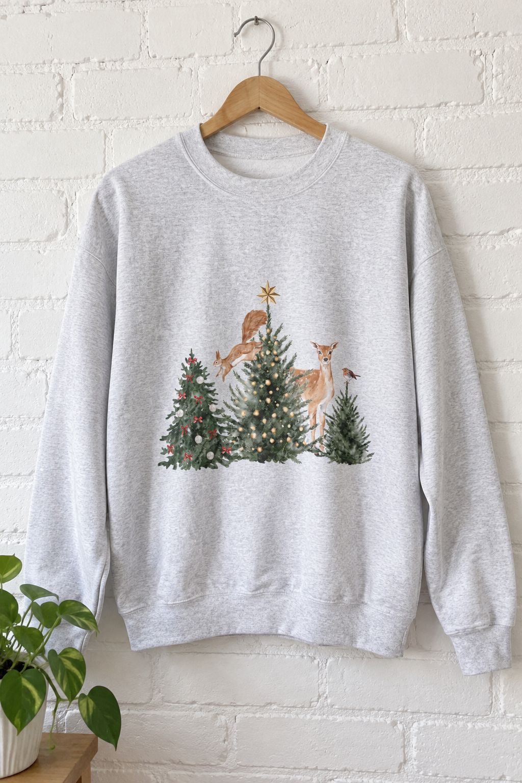 Christmas Woodland Deer Crewneck Sweatshirt lifestyle photo