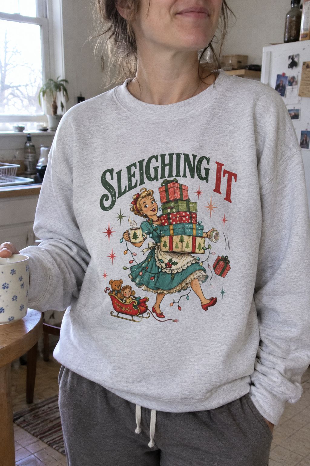 Sleighing It Christmas Sweatshirt lifestyle photo