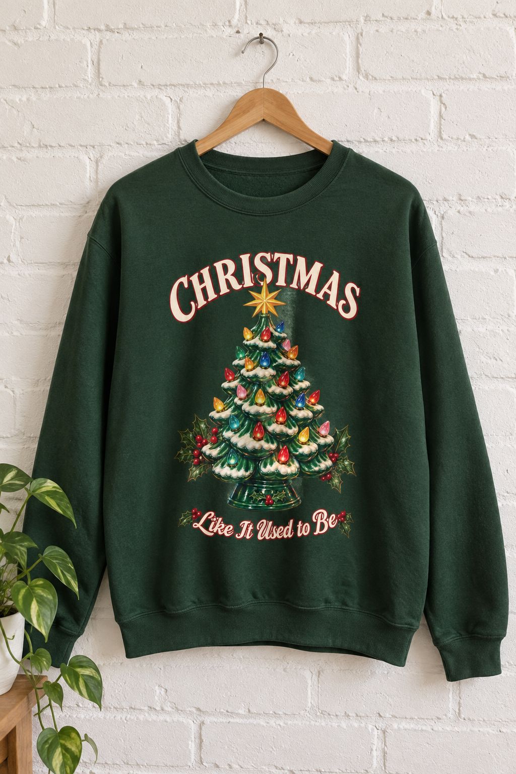Vintage Ceramic Christmas Tree Crewneck Sweatshirt lifestyle photo