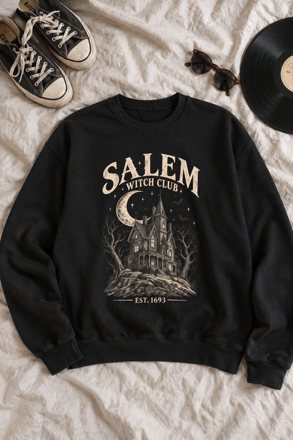 Salem Witch Club Haunted House Crewneck Sweatshirt lifestyle photo