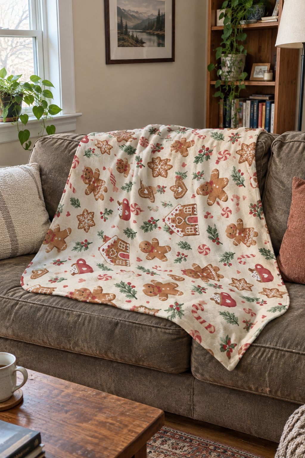 Gingerbread Christmas Sherpa Blanket lifestyle photo