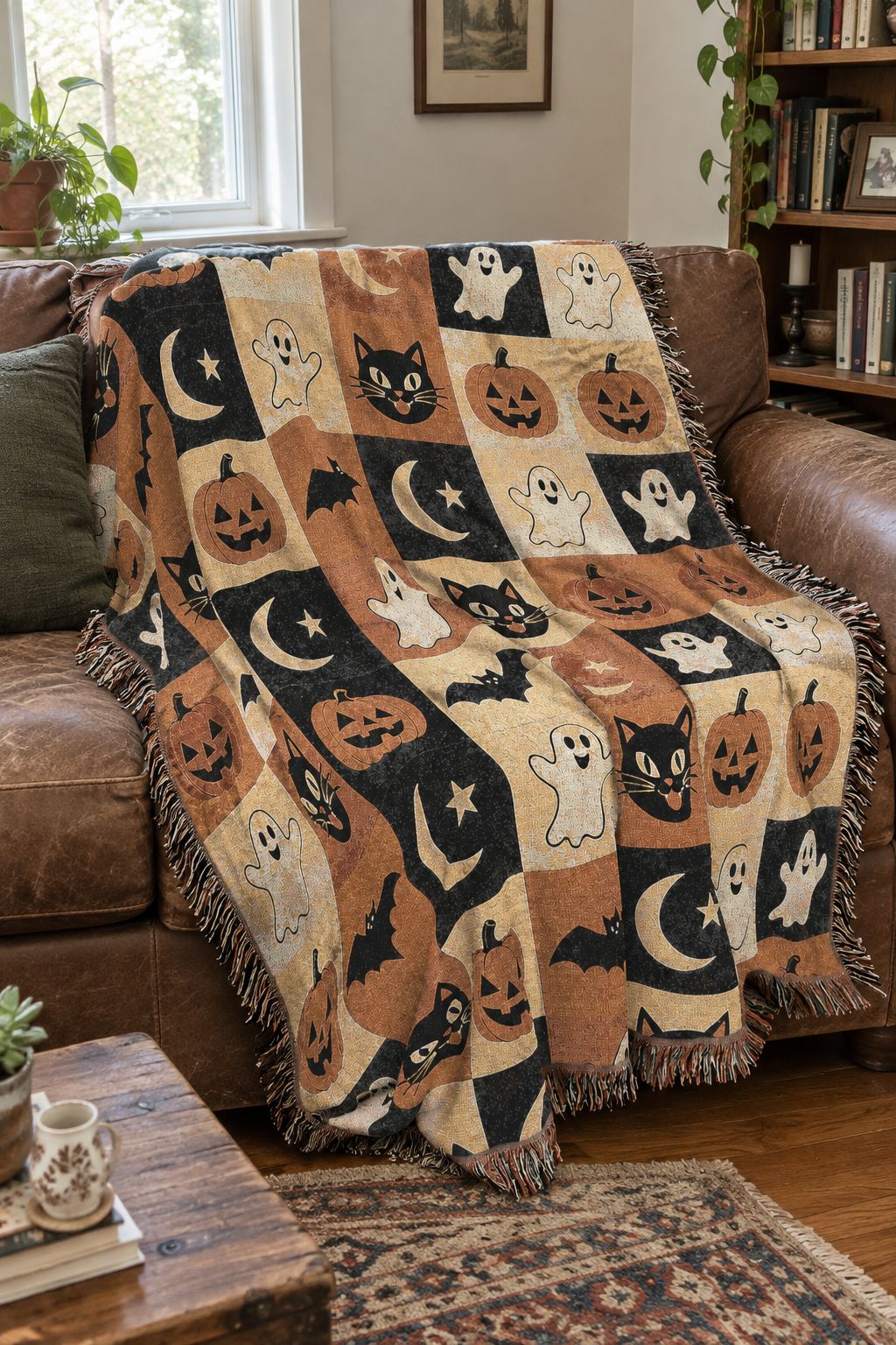 Halloween Patchwork Woven Blanket lifestyle photo