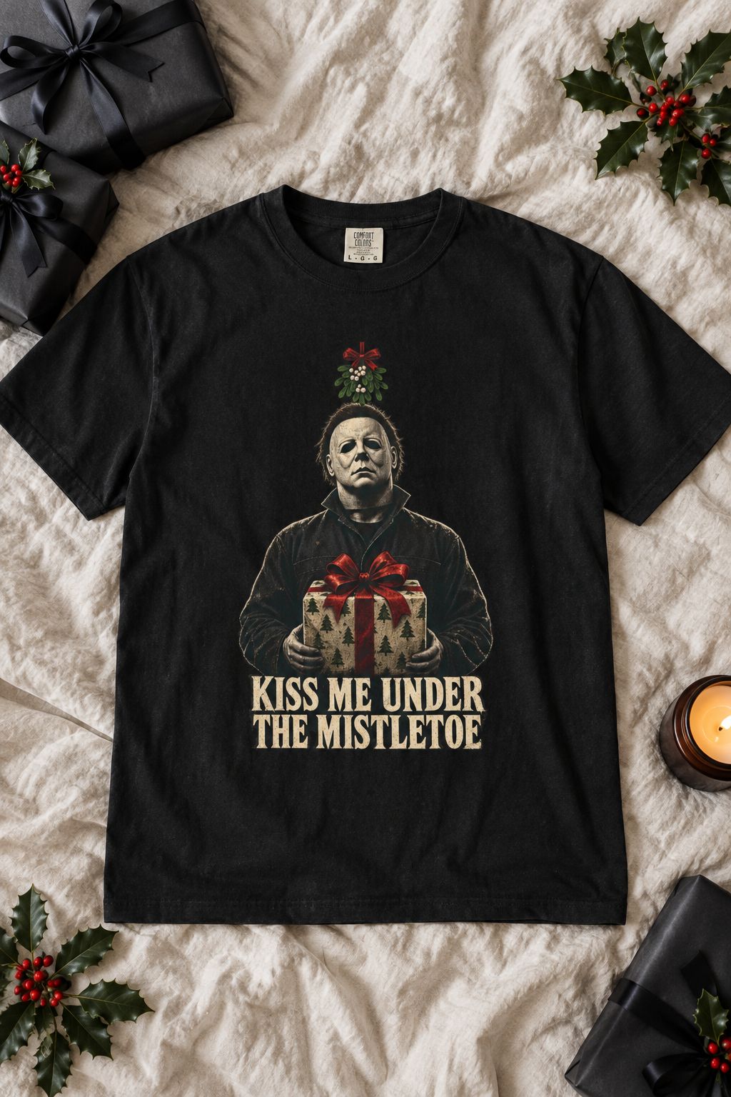 Michael Myers Kiss Me Under the Mistletoe Tee lifestyle photo