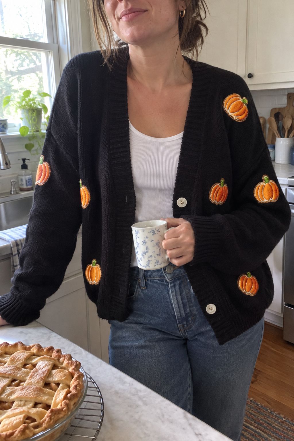 Pumpkin Print Cardigan lifestyle photo