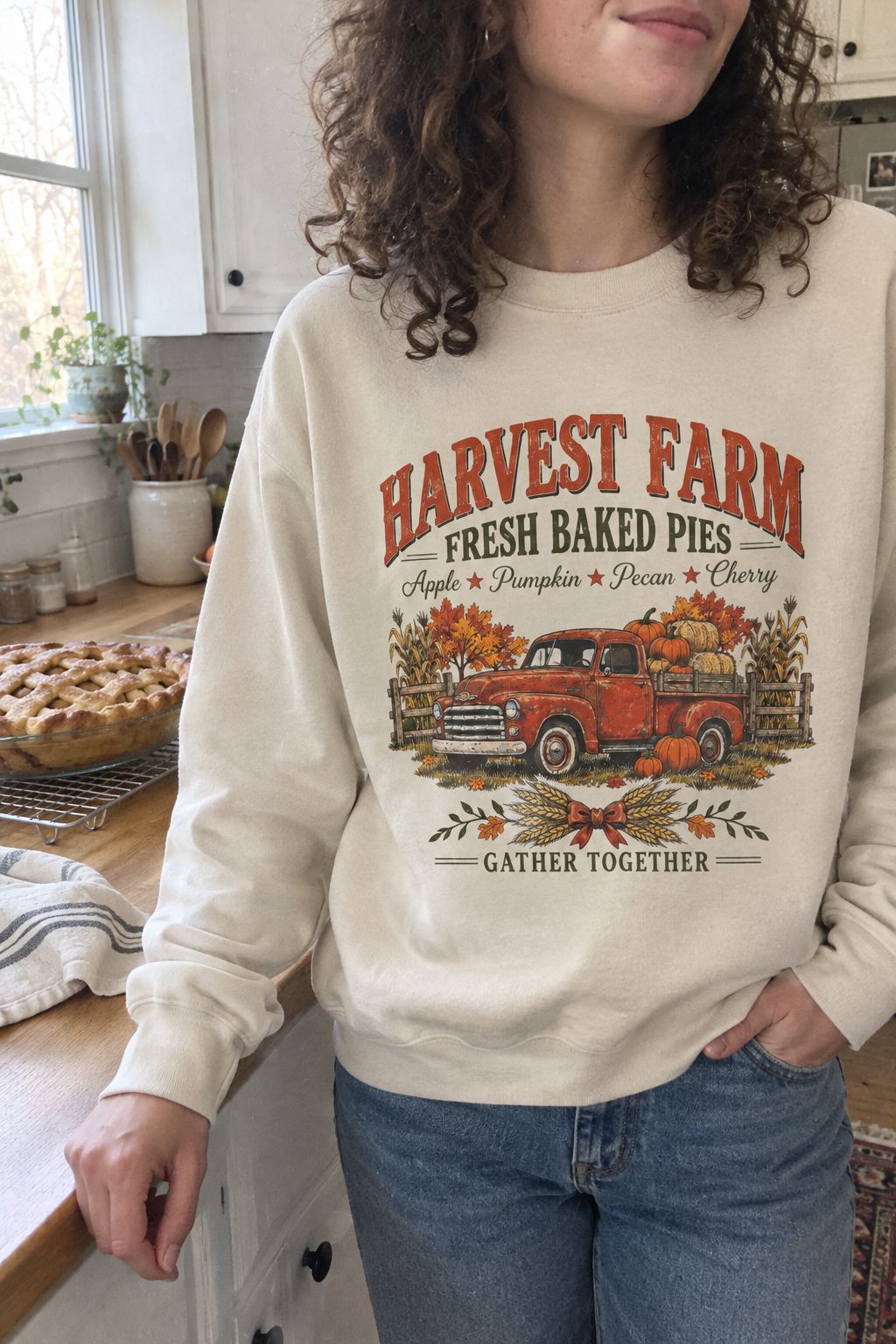 Harvest Farm Fresh Baked Pies Vintage Truck Sweatshirt lifestyle photo