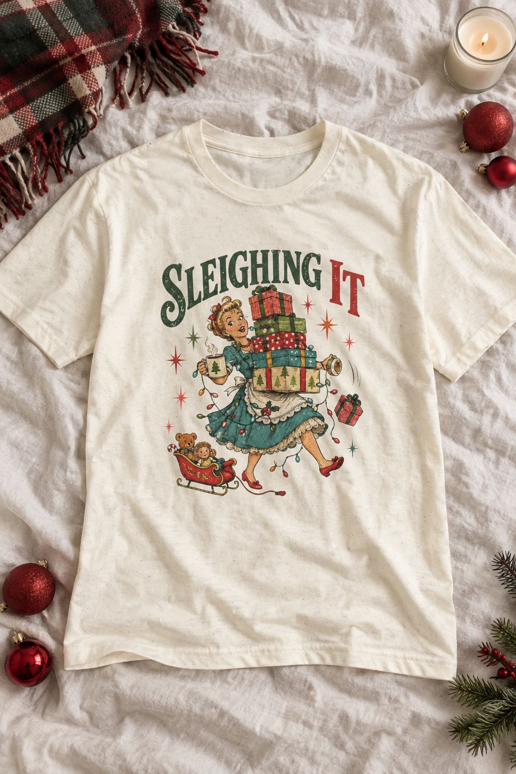 Sleighing It Vintage Christmas Tee lifestyle photo