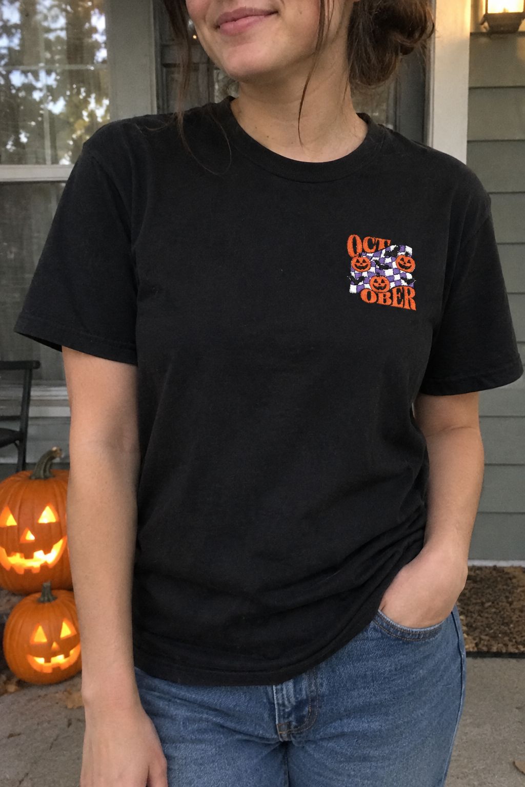Embroidered Retro October Halloween Tee lifestyle photo