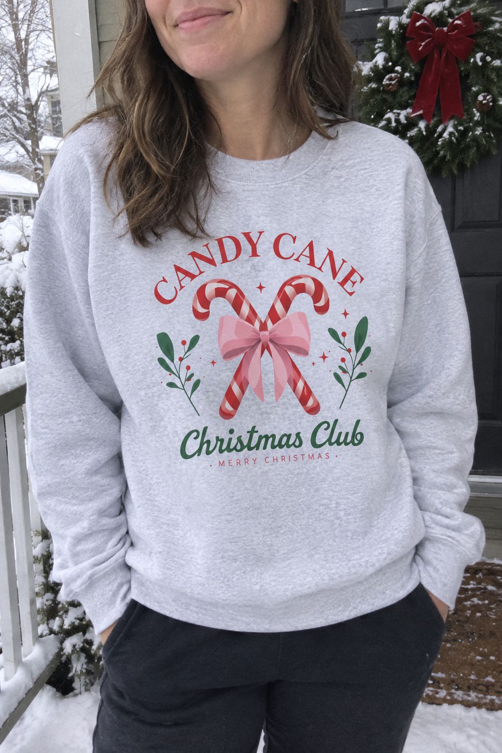 Candy Cane Christmas Club Crewneck Sweatshirt lifestyle photo