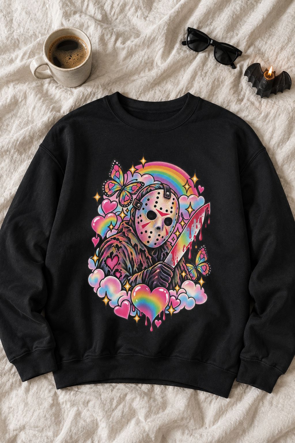 Jason Mask Rainbow Horror Crewneck Sweatshirt lifestyle photo