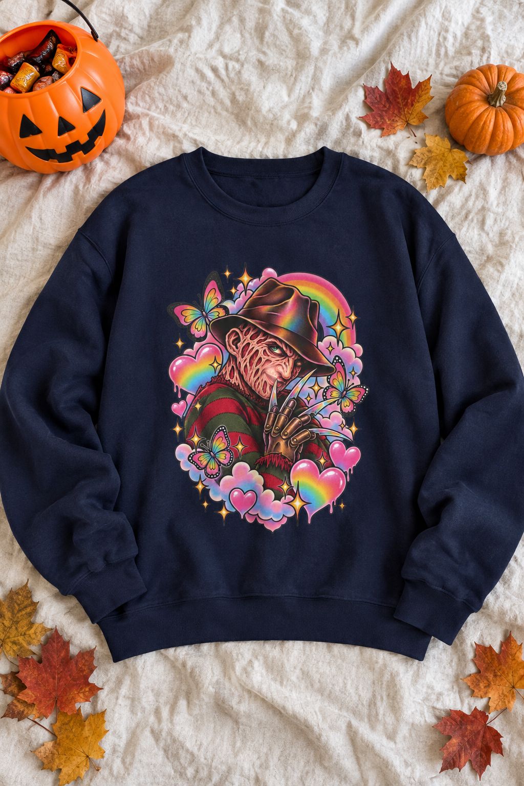Freddy Krueger Rainbow Crewneck Sweatshirt lifestyle photo