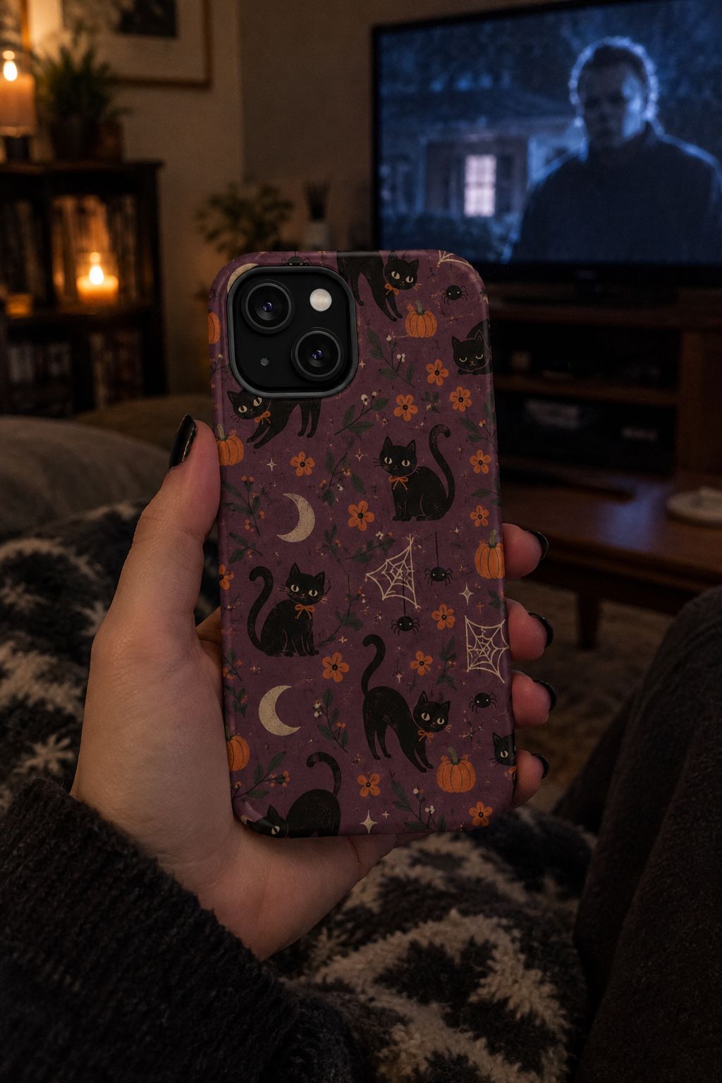Halloween Black Cat MagSafe Phone Case lifestyle photo
