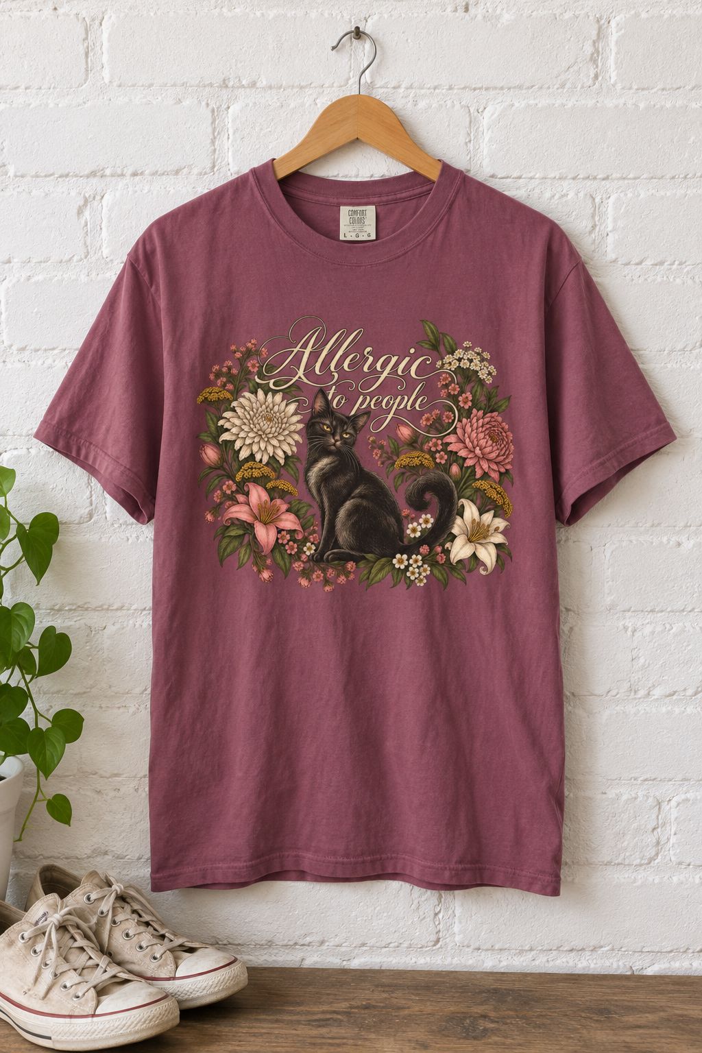 Allergic to Mornings Cat Tee lifestyle photo