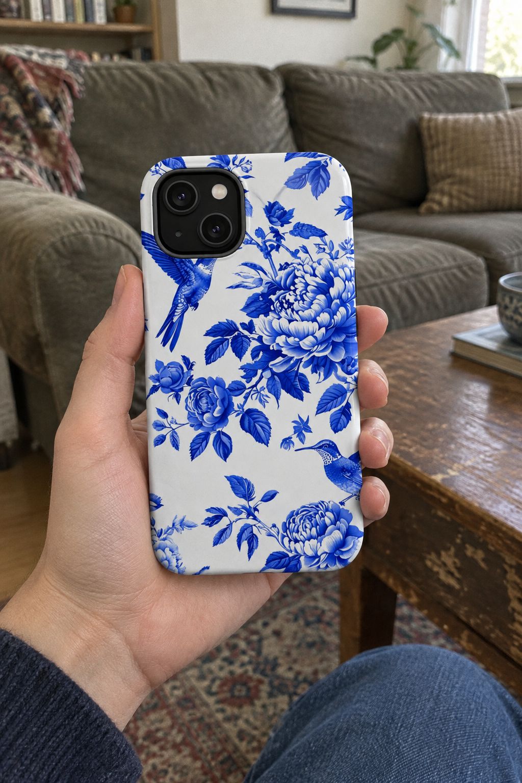 Blue Floral Bird Magnetic Phone Case lifestyle photo