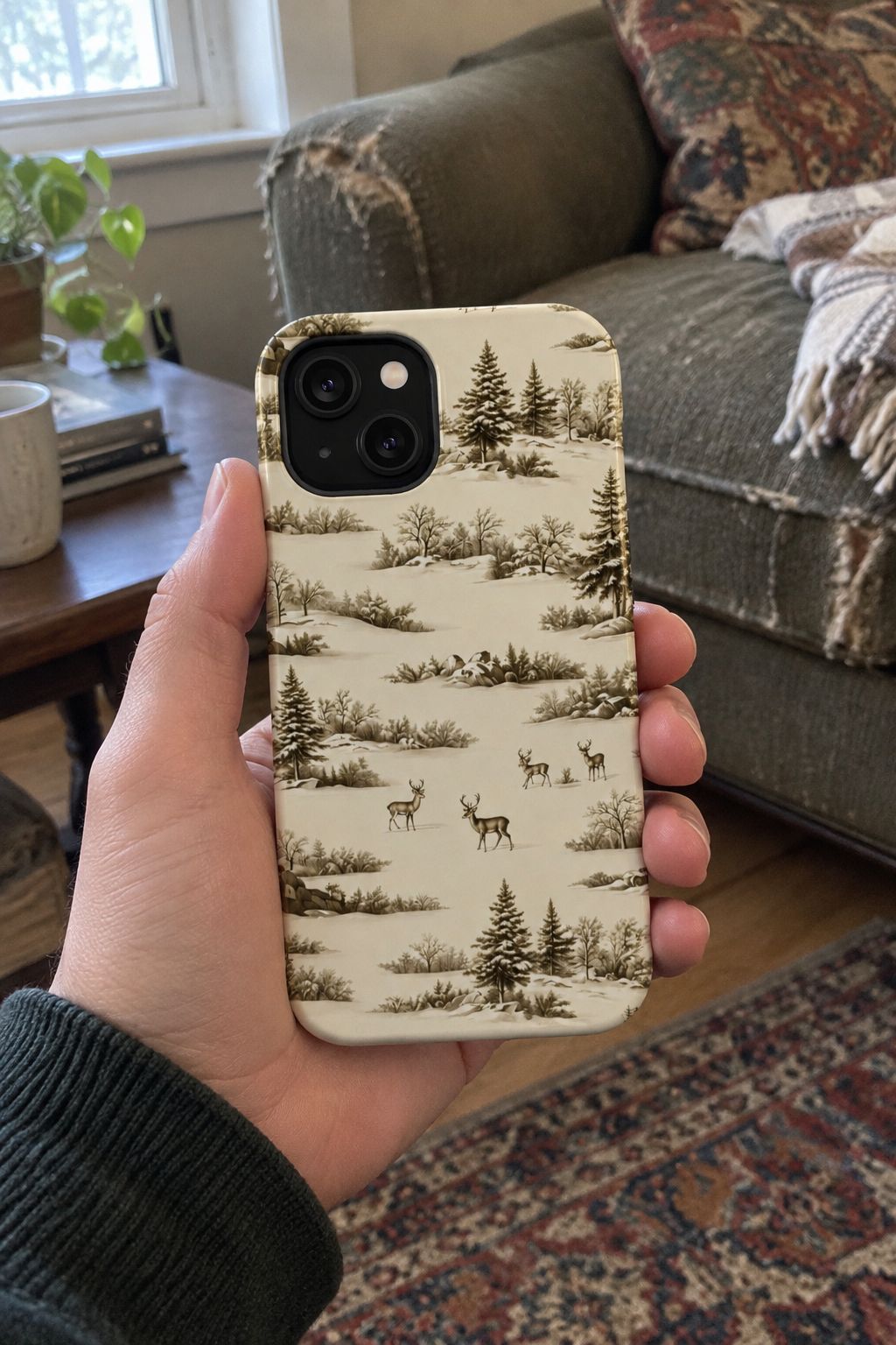 Deer & Pine Woodland Magnetic Phone Case lifestyle photo