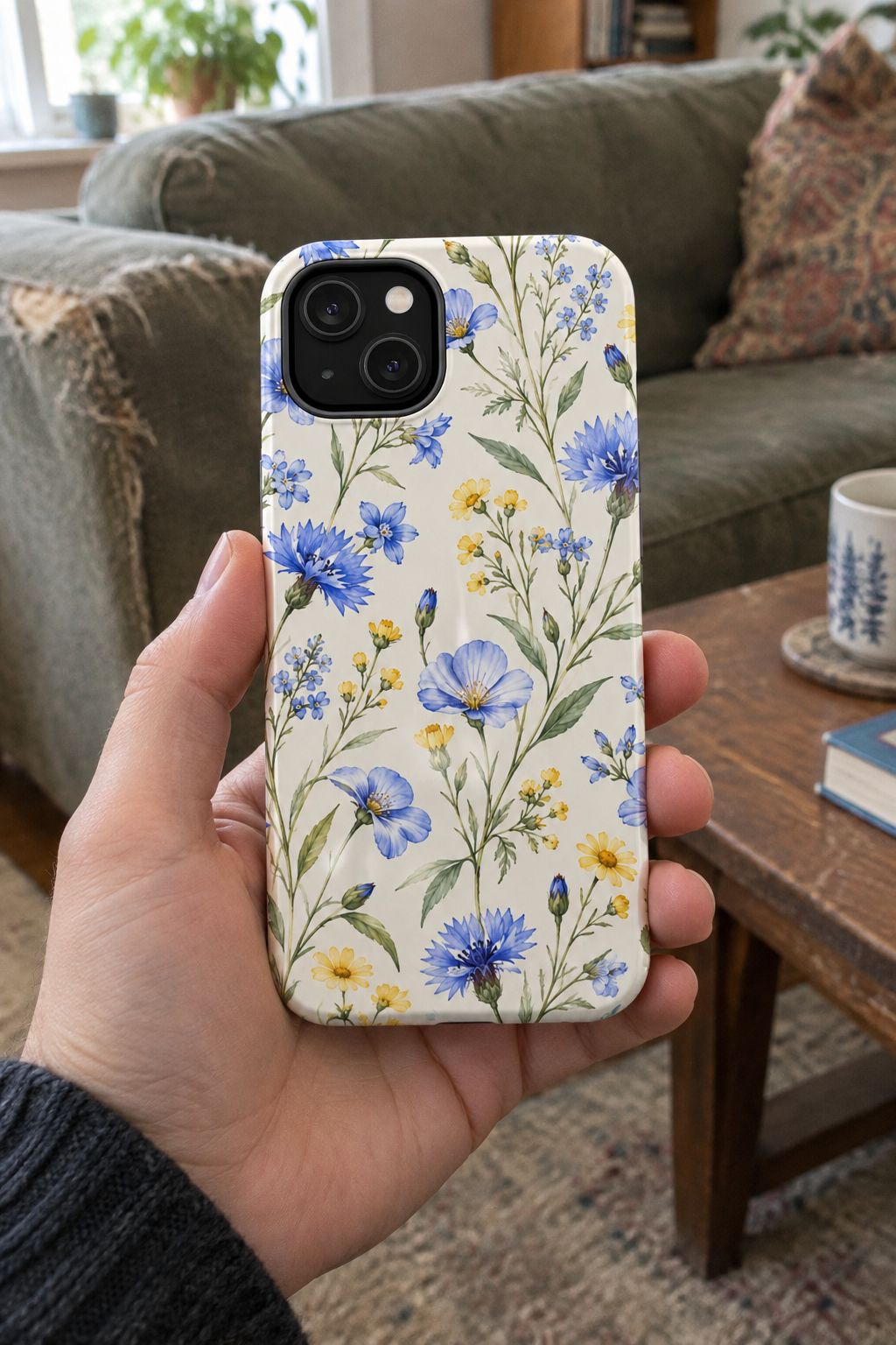 Floral Blue Cornflower Tough Magnetic Phone Case lifestyle photo