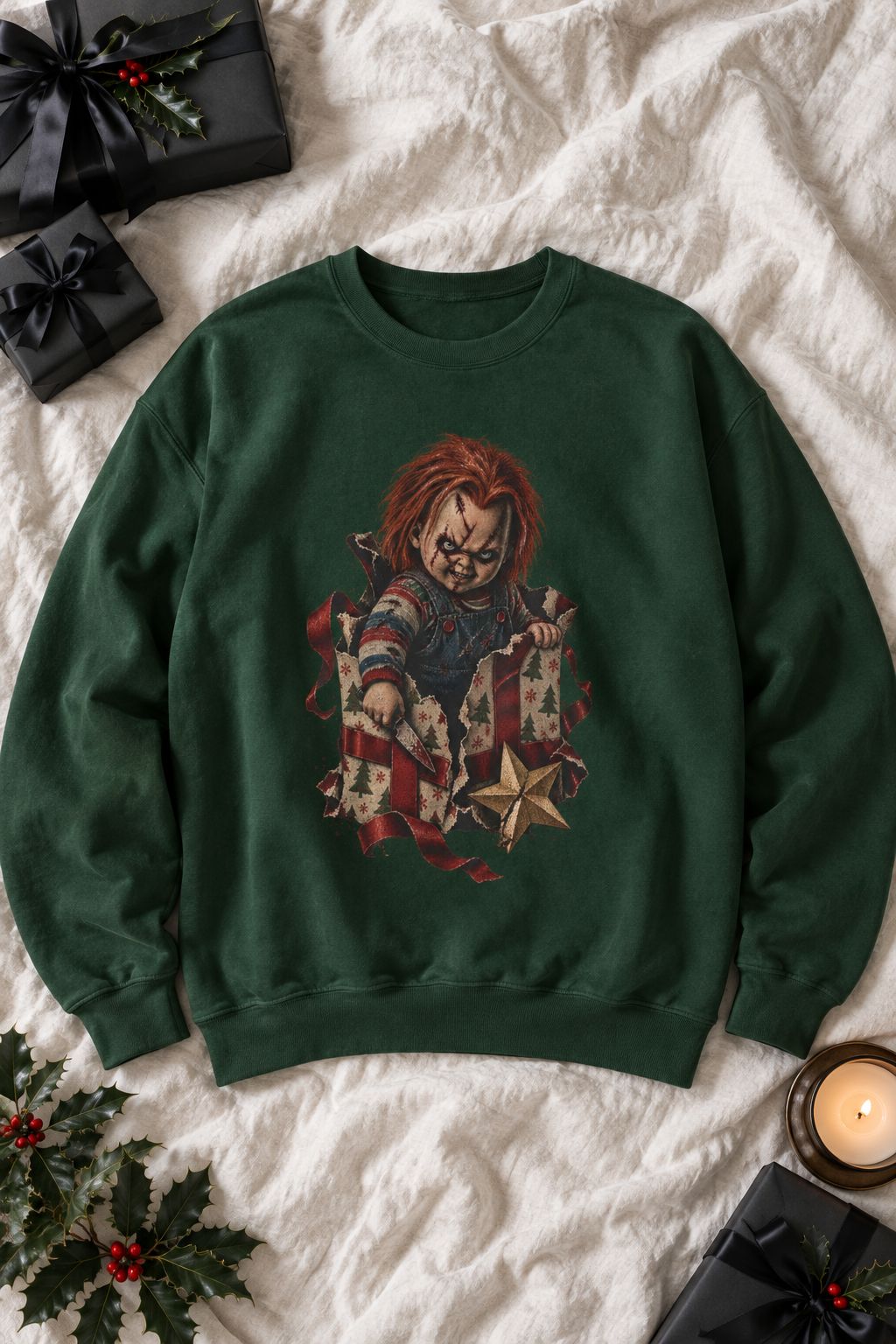 Chucky Doll Christmas Sweatshirt lifestyle photo