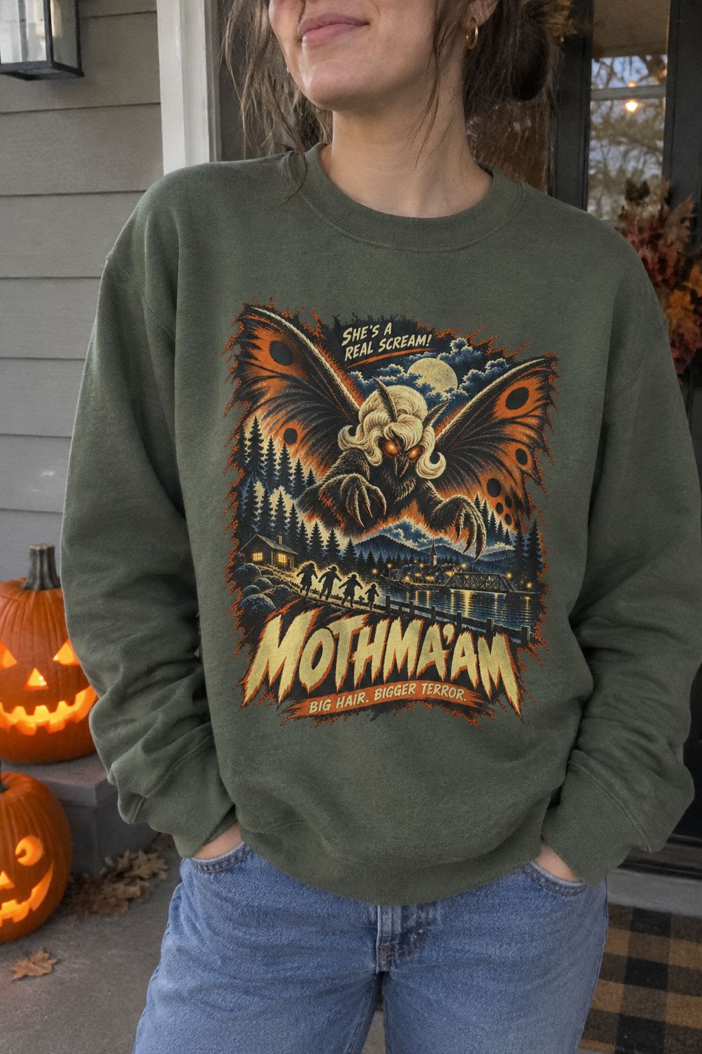 Mothma'am Retro Monster Sweatshirt lifestyle photo