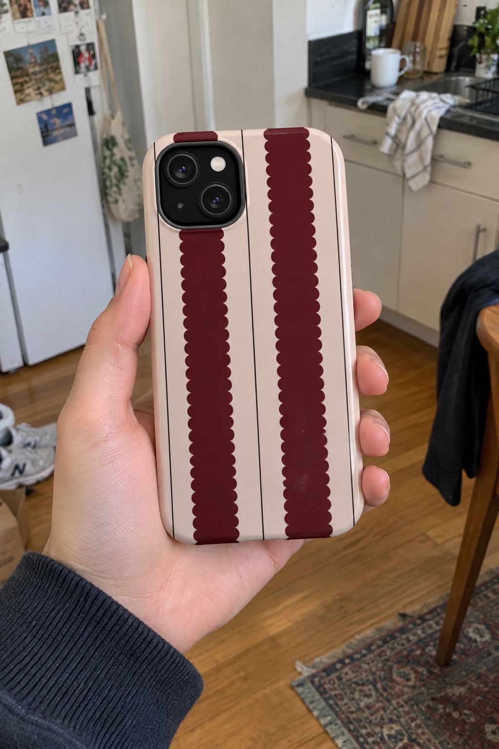 Burgundy Scallop Stripe Magnetic Phone Case lifestyle photo