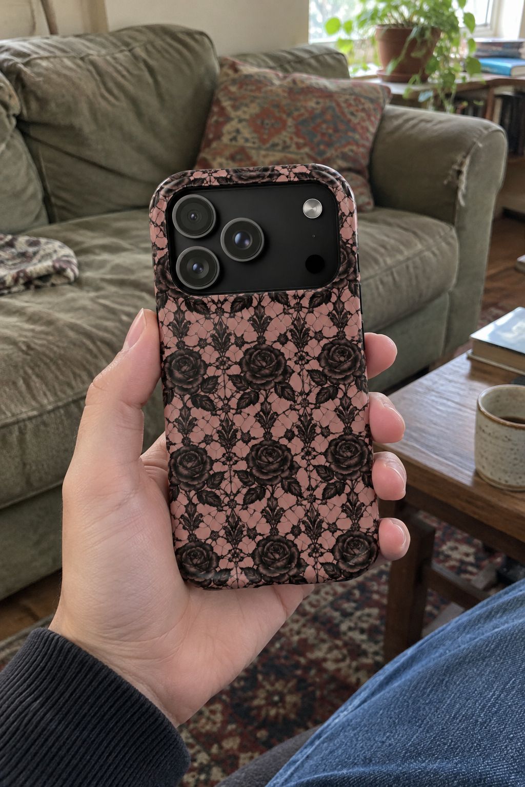 Vintage Black Rose Phone Case lifestyle photo