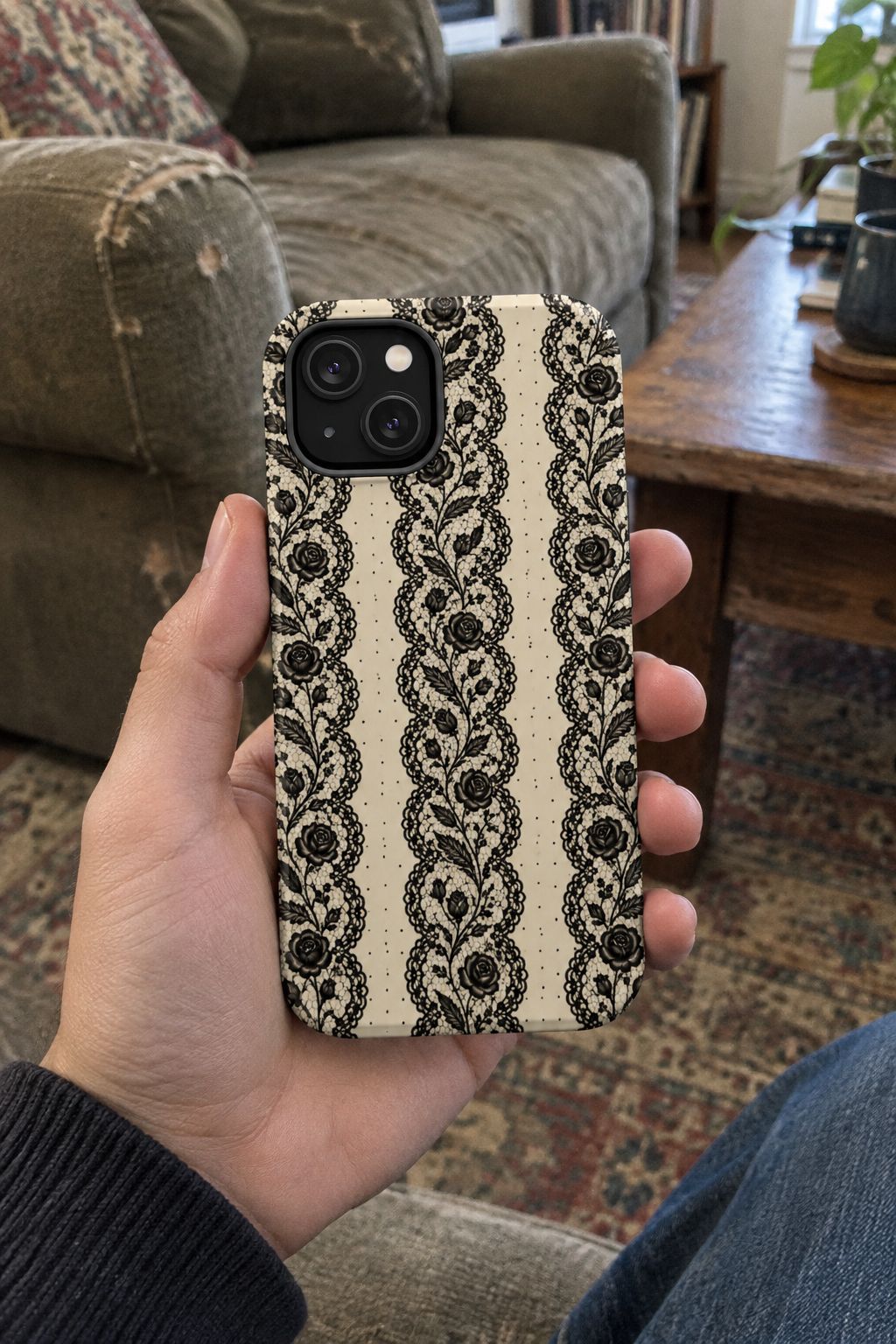 Lace Stripes Magnetic Phone Case lifestyle photo
