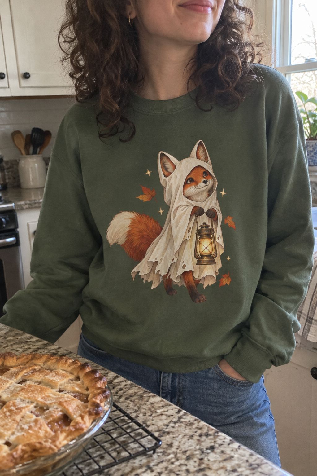 Autumn Lantern Fox Crewneck Sweatshirt lifestyle photo