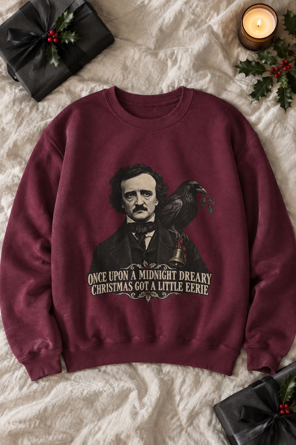 Edgar Allan Poe Christmas Crewneck Sweatshirt lifestyle photo
