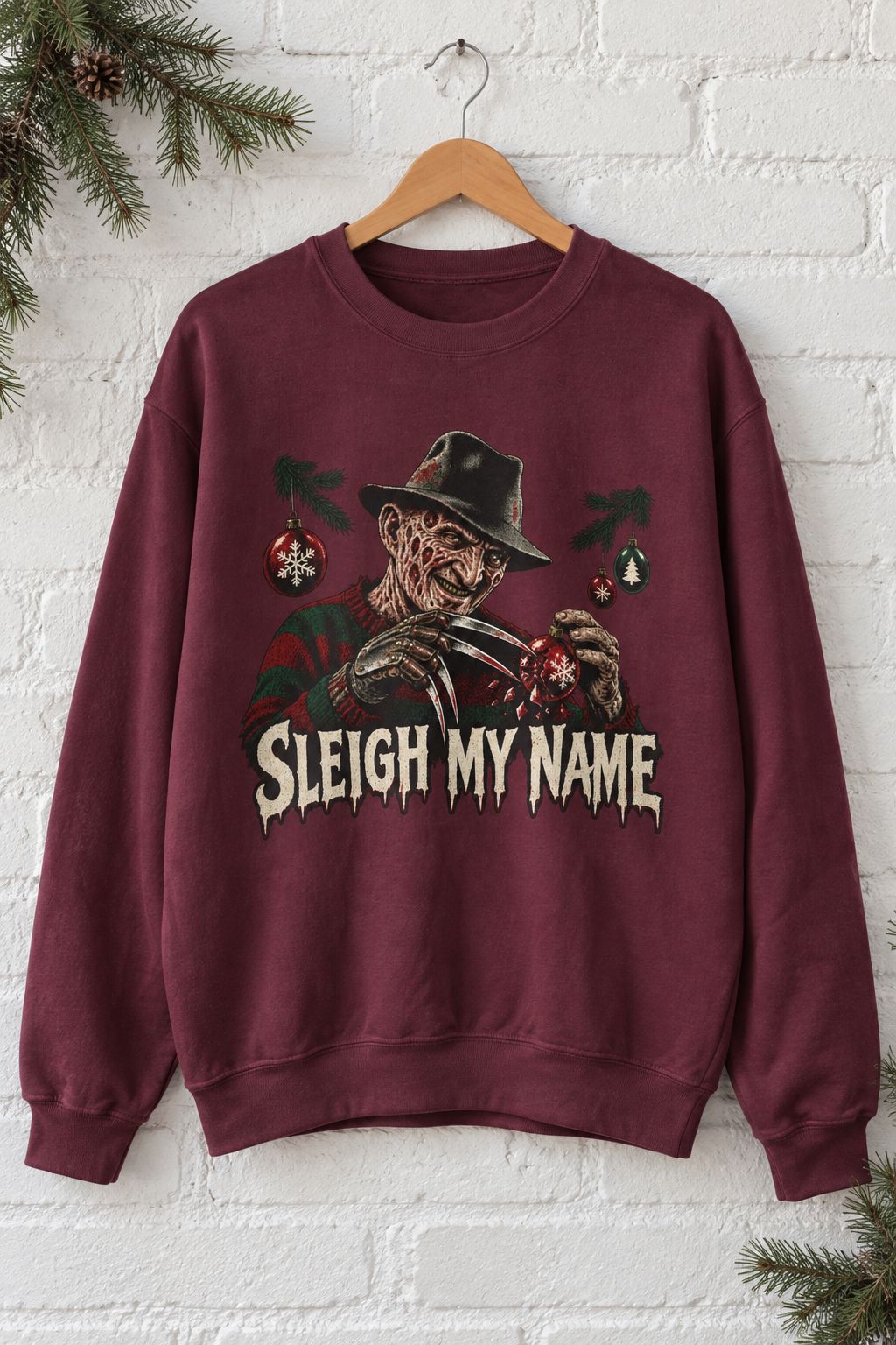 Freddy Krueger Sleigh My Name Christmas Sweatshirt lifestyle photo