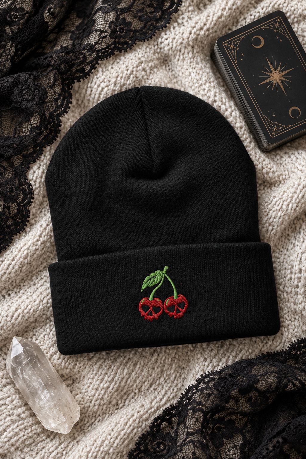 Cherry Skulls Cuffed Beanie lifestyle photo