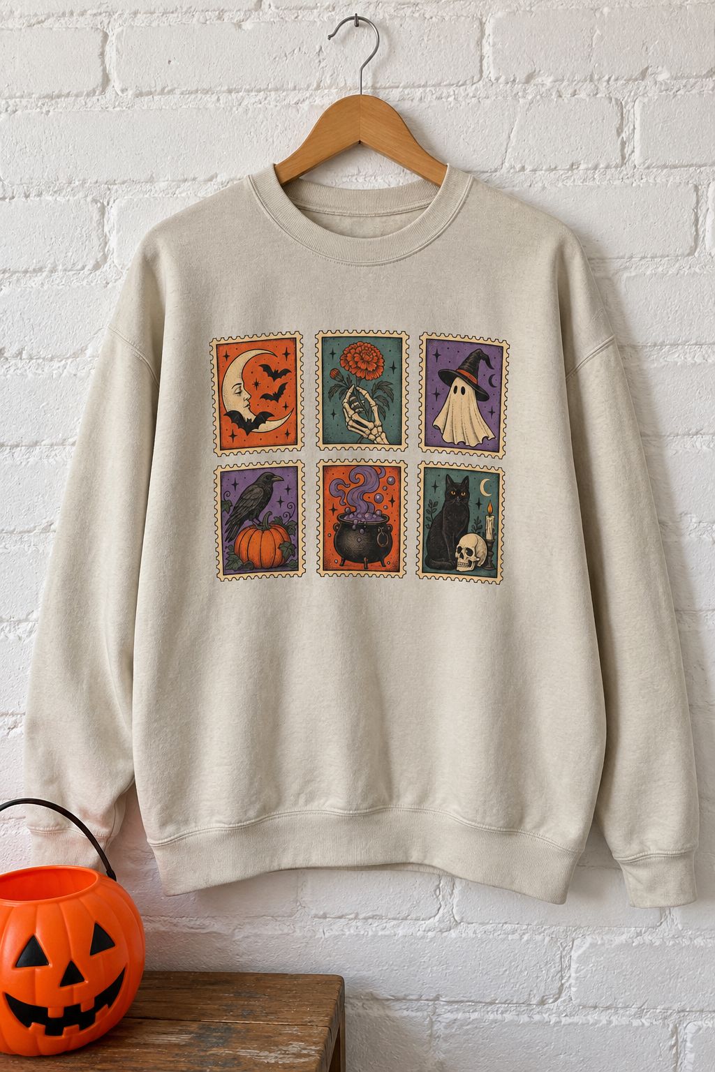 Vintage Spooky Stamp Halloween Sweatshirt lifestyle photo
